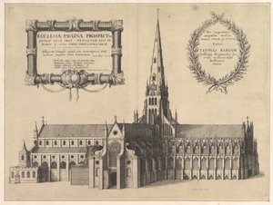 Pyhät Paavalit etelästä esittäen Pauline Prospektin kirkon tornin..., 1657 tekijältä Wenceslaus Hollar