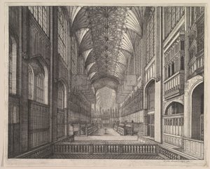 Pyhän Yrjön kappelin kuoro, Windsor (Elias Ashmolen teoksesta "Sukkanauharitarikunta", 1672) tekijältä Wenceslaus Hollar