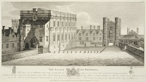 The Palace of Whitehall, piirustuksen Pepysian Libraryssa, Cambridge, julkaistu 1809 tekijältä Wenceslaus Hollar