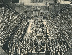"Earl of Straffordin oikeudenkäynti Westminster Hallissa, 1641", 1947. tekijältä Wenceslaus Hollar