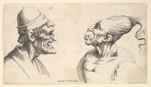 Kaksi epämuodostunutta päätä, 1625-77. tekijältä Wenceslaus Hollar