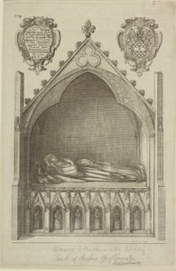 Näkymä Lancasterin kreivittären Avalinen (Lancasterin jaarlin Edmundin vaimon) haudalle Westminster Abbeyssa, 1666. tekijältä Wenceslaus Hollar