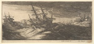 Sotalaiva ja pursuava valas, 1665. tekijältä Wenceslaus Hollar