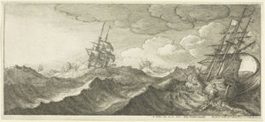 Sota-alus aallon aallonpohjassa tekijältä Wenceslaus Hollar