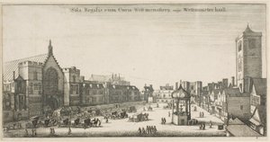 Westminster Hall (New Palace Yard ja kellotalo) tekijältä Wenceslaus Hollar