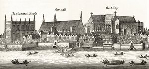 Westminster vuonna 1647, pastori Richard Lovettin teoksesta "London Pictures: Drawn with Pen and Pencil", julkaistu 1890 tekijältä Wenceslaus Hollar