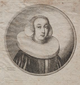 Nainen myllykiviruffin kanssa, 1644. tekijältä Wenceslaus Hollar
