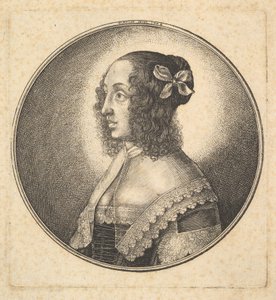 Nainen, jolla on tummat hiukset ja rusetti vasemmalle, 1642. tekijältä Wenceslaus Hollar