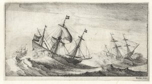 Purjelaivoja myrskyssä Merimaisemat (sarjan nimi) tekijältä Wenceslaus Hollar