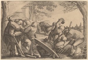 Talonpoikien tappelu tekijältä Wenceslaus Hollar after Pieter Bruegel the Elder