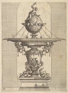 Suunnittelu suihkulähteelle, levy 80 Dietterlinin Arkkitehtuurista, 1598. tekijältä Wendel Dietterlin the Elder
