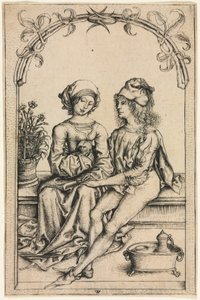 The Lovers (Kotikirjamestarin mukaan), c. 1490 (kaiverrus) tekijältä Wenzel or Wenceslaus von (after) Olmutz