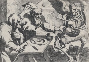 Vanha pariskunta ja kuolema säkkipillillä, 1612. tekijältä Werner Jacobsz. van den Valckert