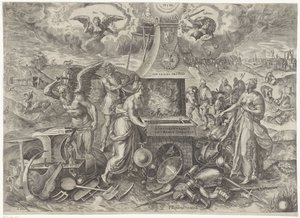 Rauhan voima, 1577 Die Cracht des Peys (otsikko esineessä) Allegoriat uudelle rauhankaudelle Alankomaissa (sarjan nimi) tekijältä Wierix