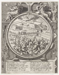Boursen joukot karkottavat Treslongin ja Mervillen saksalaiset sotilaat linnoituksesta, 1577 Mitalit Antwerpenin linnoituksen vallassa vuonna 1577 (sarjan nimi) tekijältä Wierix