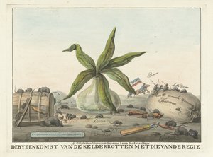 Sarjakuva Ranskan tullista, 1813-1814 Kellarin tapaaminen mätä johtajan kanssa (otsikko esineellä) tekijältä Wijnand Esser