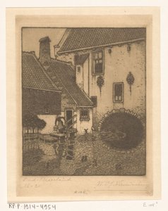 Oud-Beijerlandin kaupungintalon takajulkisivu Kanava vanhassa Baijerissa (alkuperäinen nimi) tekijältä Wijnand Otto Jan Nieuwenkamp (signed by artist)