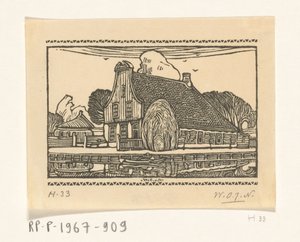 Talo puujulkisivulla kanavan varrella Edamissa Talo Edamissa (alkuperäinen nimi) tekijältä Wijnand Otto Jan Nieuwenkamp (signed by artist)