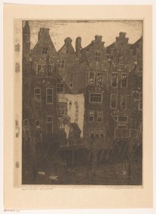 Talot Voorstraathavenissa Dordrechtissa Kanava, Dordrecht (alkuperäinen nimi) Vanhat talot, Dordrecht (otsikko esineessä) tekijältä Wijnand Otto Jan Nieuwenkamp (signed by artist)