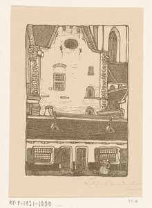 Taloja Sint-Bavokerkia vastaan ​​Oude Groenmarktilla Haarlemissa St. Bavo, Haarlem (alkuperäinen nimi) tekijältä Wijnand Otto Jan Nieuwenkamp (signed by artist)