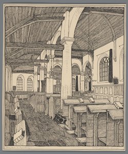 Rijnsburgin Abbey-kirkon sisätilat tekijältä Wijnand Otto Jan Nieuwenkamp (signed by artist)