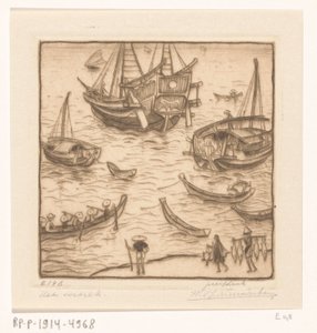 Laivat lahdella Lombokin itärannikolla The Departure, Lombok (alkuperäinen nimi) tekijältä Wijnand Otto Jan Nieuwenkamp (signed by artist)