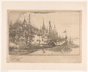 Laiva polttopuilla Gangesin rannalla Benaresissa Laiva polttopuilla, Benares (alkuperäinen nimi) tekijältä Wijnand Otto Jan Nieuwenkamp (signed by artist)