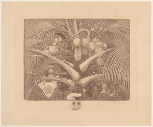 Kookospuun latva Tropenweelde (alkuperäinen nimi esineessä) tekijältä Wijnand Otto Jan Nieuwenkamp (signed by artist)