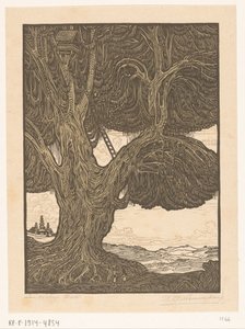 Waringin puumajalla Balin eteläosassa Vartiolaatikko, Etelä-Bali (alkuperäinen nimi) Maisema Bali (otsikko esineessä) tekijältä Wijnand Otto Jan Nieuwenkamp (signed by artist)