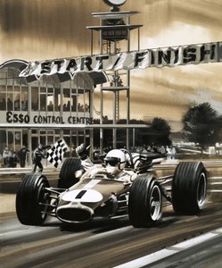 Jack Brabham nostaa peukalonsa ylös voittaessaan Kanadan ensimmäisen Grand Prix -kisan.