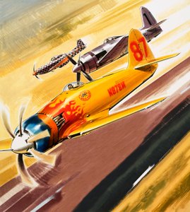 Kolme "hot rod" -kilpa-ajajaa taitolentokilpailuista tekijältä Wilf (20th century) Hardy