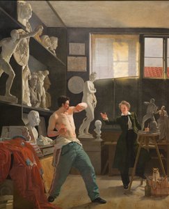 Kuvanveistäjä studiossaan, joka työskentelee elämästä tekijältä Wilhelm Bendz