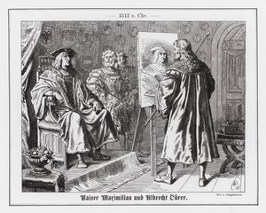 Albrecht Durer maalaamassa muotokuvaa Pyhän saksalais-roomalaisen keisarin Maximilian I:stä. tekijältä Wilhelm Camphausen