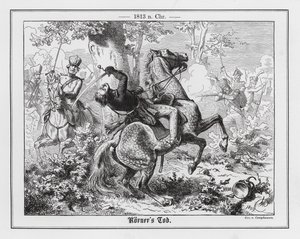 Saksalaisen runoilijan ja sotilaan Theodor Kernerin kuolema ranskalaisia vastaan Gadebuschissa tekijältä Wilhelm Camphausen