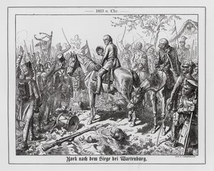 Preussin kenraali Ludwig von Yorckin voitto Wartenburgin taistelussa.