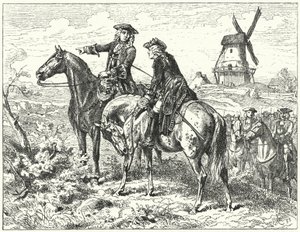 Marlboroughin herttua ja Savoyn prinssi Eugene Malplaquetin taistelussa tekijältä Wilhelm Camphausen