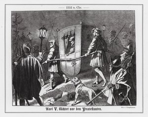 Pyhän Rooman keisari Kaarle V pakenee protestantteja. tekijältä Wilhelm Camphausen