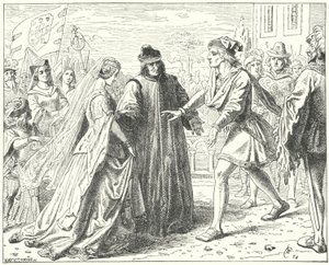 Pyhän Rooman keisari Fredrik III tapasi morsiamensa, Portugalin Eleanorin, Sienassa tekijältä Wilhelm Camphausen
