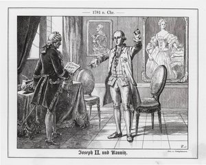 Pyhän Rooman keisari Joosef II ja hänen valtiokanslerinsa Kaunitz-Rietbergin prinssi. tekijältä Wilhelm Camphausen