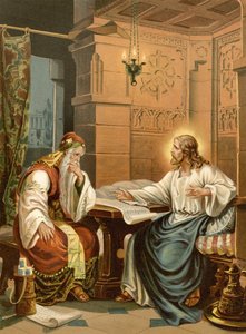 Kristuksen keskustelu Nikodemuksen kanssa (väri litho)