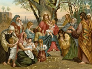 Jeesus siunaa lapsia (väri litho)