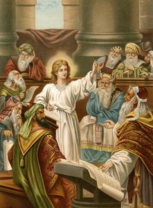 Jeesus opettaa temppelissä (väri litho)