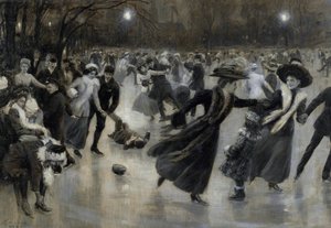 ""Juhlat jäällä" (Party on the Ice) Luistelijat Wilhelm Gausen (1853-1916) Belle Epoque -maalauksessa tekijältä Wilhelm Gause