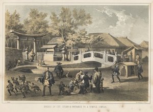 Leikkatun kiven silta ja temppelin sisäänkäynti, Simoda, 1855 tekijältä Wilhelm Joseph Heine