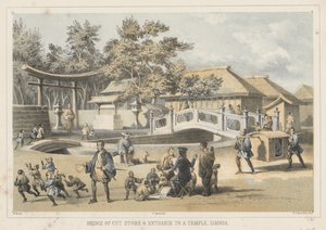 Leikkatun kiven silta ja temppelin sisäänkäynti, Simoda, 1855 tekijältä Wilhelm Joseph Heine