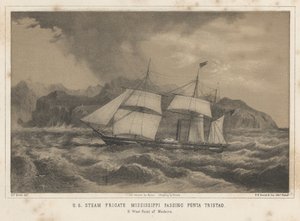 Yhdysvaltain höyryfregatti Mississippi ohittaa Punta Tristaon, 1855. tekijältä Wilhelm Joseph Heine