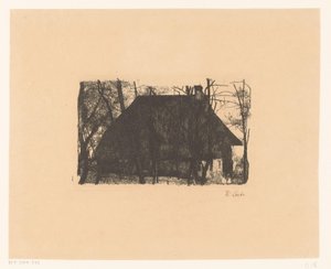Maatila paljaiden puiden välissä tekijältä Wilhelm Maria Hubertus Leibl (signed by artist)