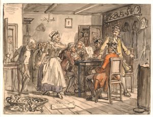 "Collegium Politicum". (Poliittinen syöttäjä) tekijältä Wilhelm Marstrand