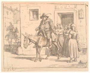Don Quijote ja Sancho Panza lähtevät tavernasta tekijältä Wilhelm Marstrand