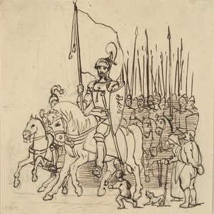 Holger Danske ratsastajiensa kärjessä tekijältä Wilhelm Marstrand